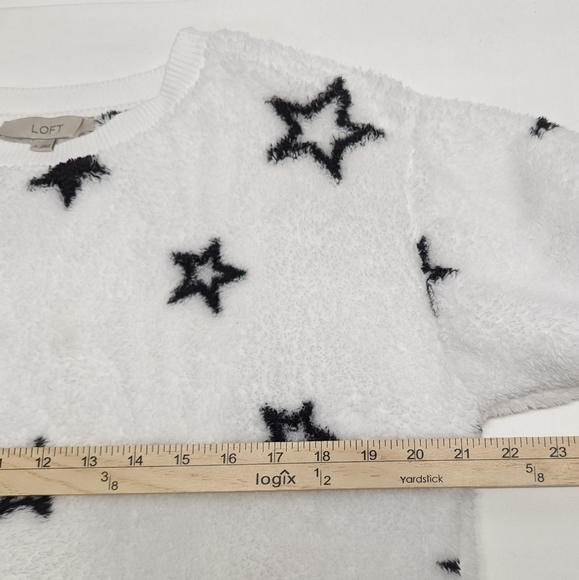 LOFT Sherpa Fleece Sweater White with Black Stars - Extremely Soft - Like New - Picture 7 of 8